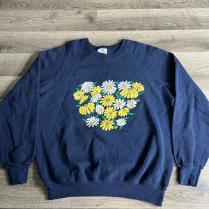 VTG Garden Flower Sweatshirt Fits Large Raglan Lee Pullover Daisy‎ Sunflower USA